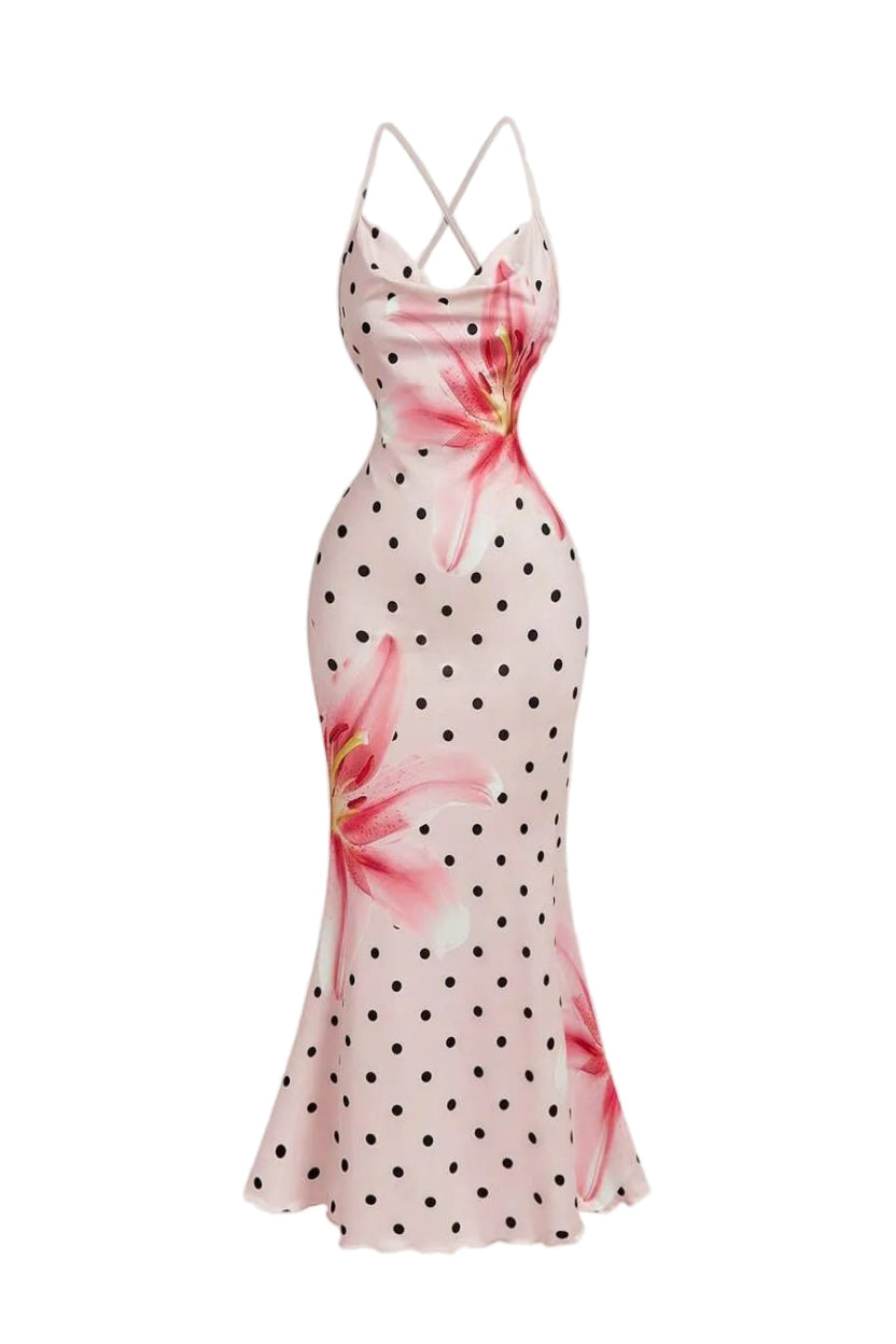 Robe Midi Dos Nu à Imprimé Floral & Col Halter Coupe Sirène