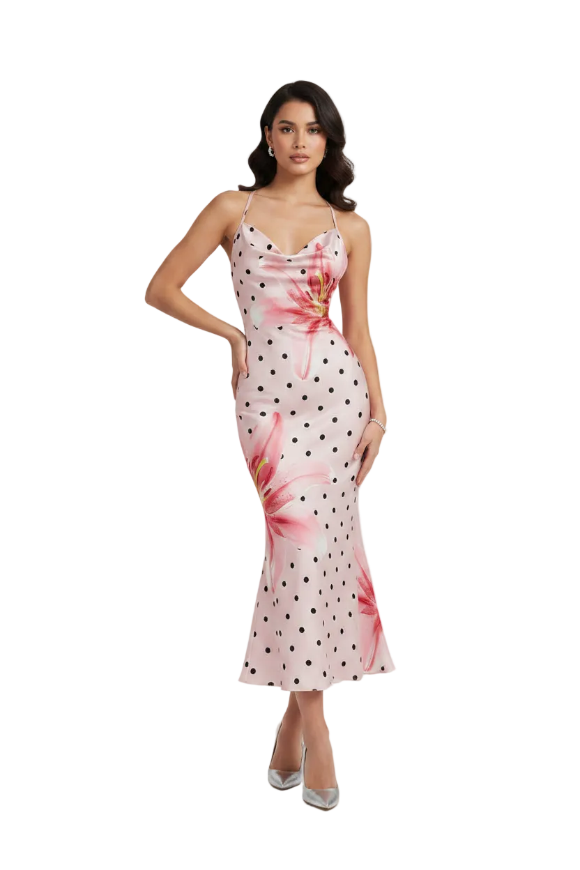 Robe Midi Dos Nu à Imprimé Floral & Col Halter Coupe Sirène