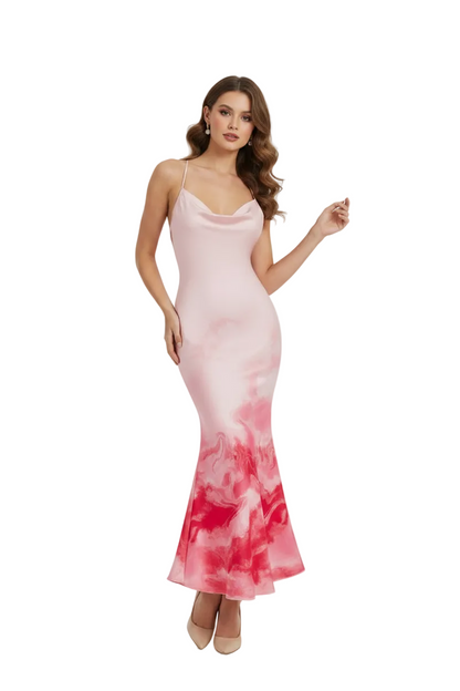 Robe Midi Dos Nu à Imprimé Floral & Col Halter Coupe Sirène