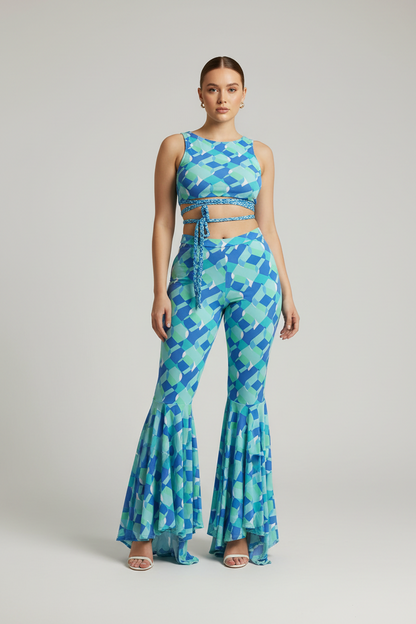 Ensemble 2 Pièces Fluide Imprimé Floral - Crop Top & Pantalon