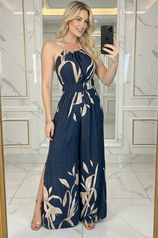 Robe Longue Dos Nu Col Licou & Fente Latérale
