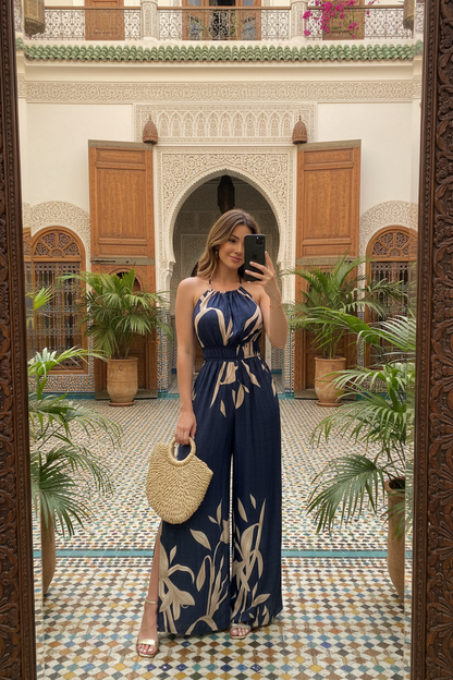 Robe Longue Dos Nu Col Licou & Fente Latérale