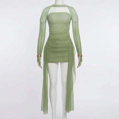Robe Longue Dos Nu à Col Halter & Foulard Élégant – Style Glamour