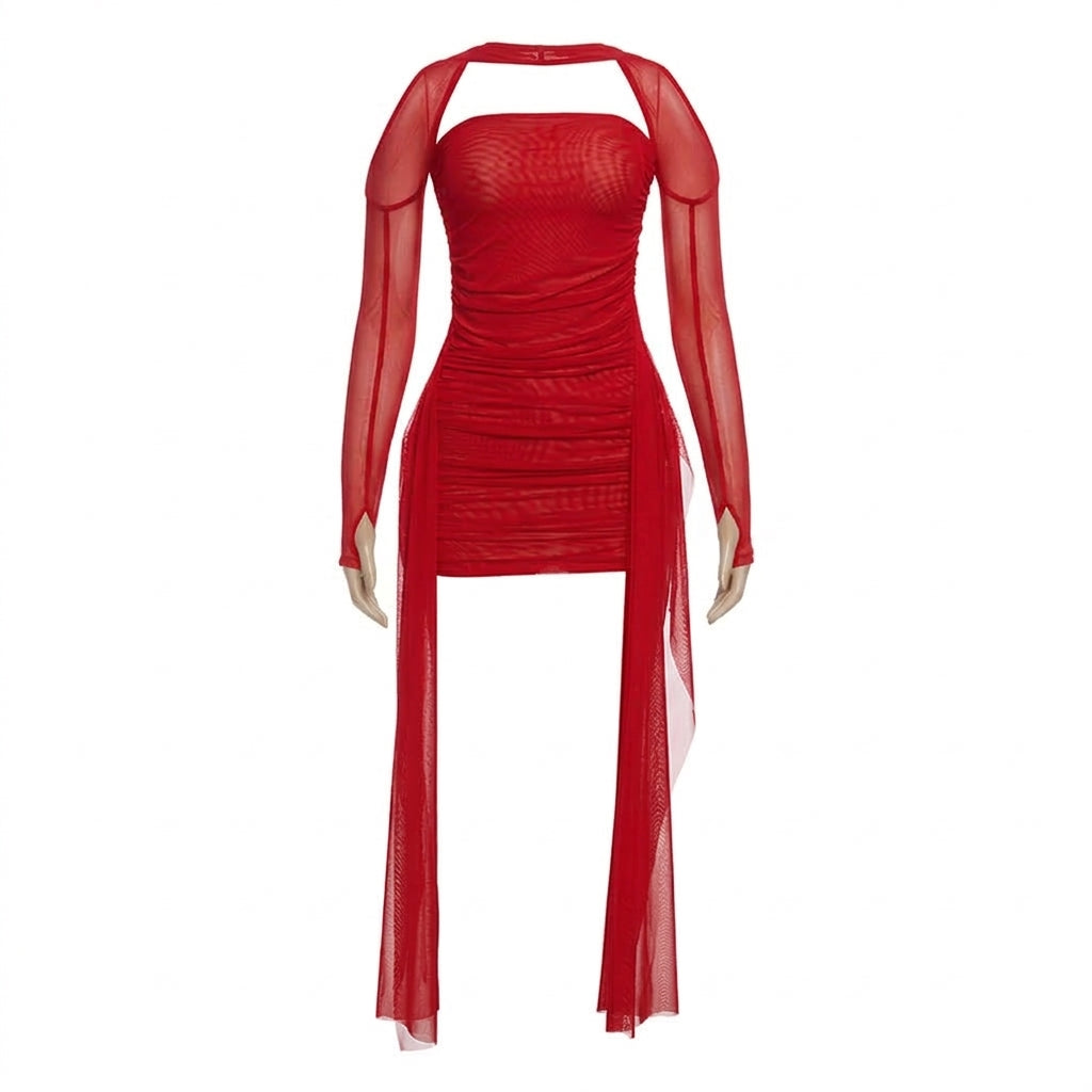 Robe Longue Dos Nu à Col Halter & Foulard Élégant – Style Glamour