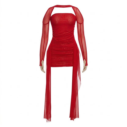 Robe Longue Dos Nu à Col Halter & Foulard Élégant – Style Glamour