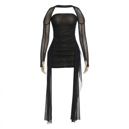 Robe Longue Dos Nu à Col Halter & Foulard Élégant – Style Glamour