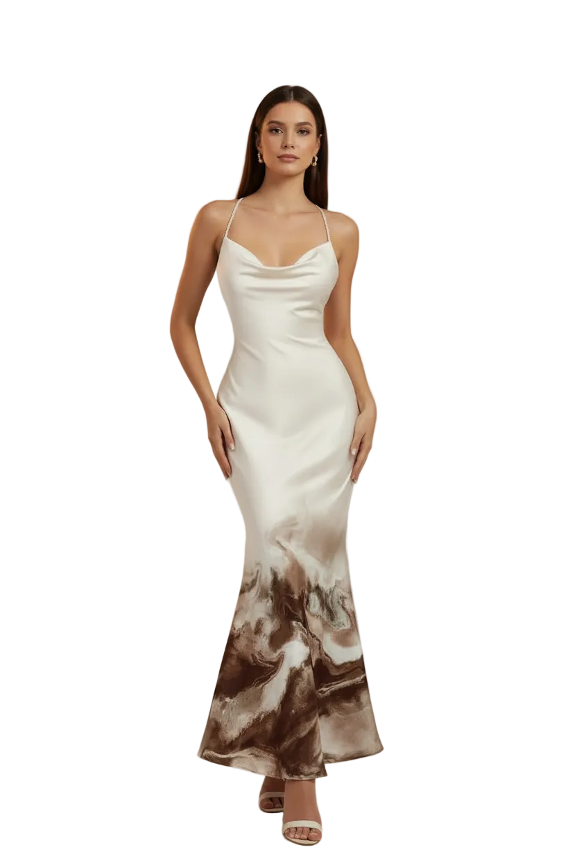 Robe Midi Dos Nu à Imprimé Floral & Col Halter Coupe Sirène