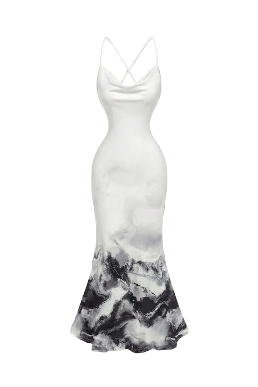 Robe Midi Dos Nu à Imprimé Floral & Col Halter Coupe Sirène