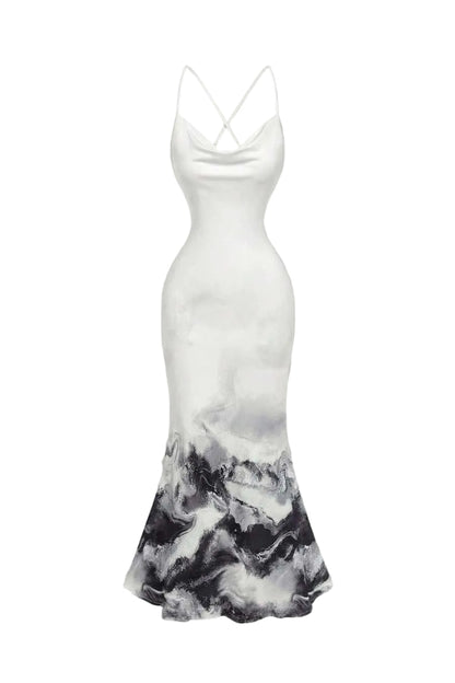 Robe Midi Dos Nu à Imprimé Floral & Col Halter Coupe Sirène
