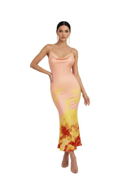 Robe Midi Dos Nu à Imprimé Floral & Col Halter Coupe Sirène