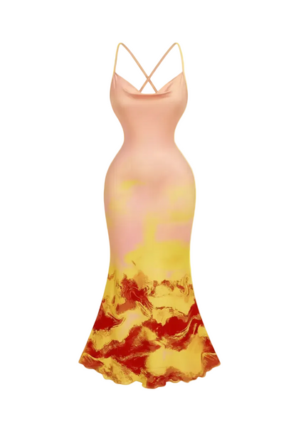 Robe Midi Dos Nu à Imprimé Floral & Col Halter Coupe Sirène