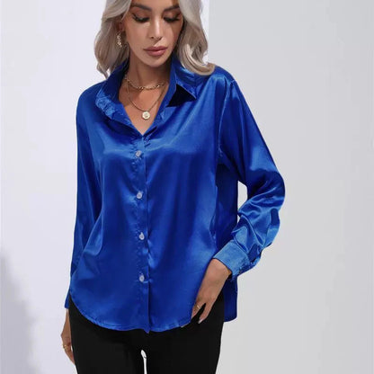 Chemise Satinée Élégante à Manches Longues - Col Boutonné Femme